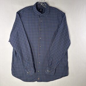 Johnnie-O Flannel Button Up Shirt Blue Orange Check Size L Excellent